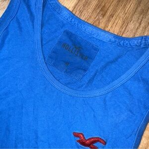 Vintage Y2K Hollister 2 Tone Blue Hue Tank Top sz M Red Bird Patch Thick cotton